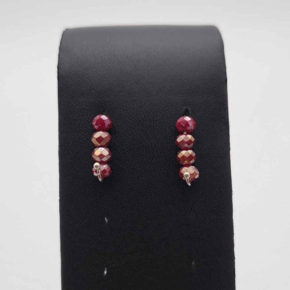 Sterling Silver Handmade Red Faceted Crystal Earrings A3986